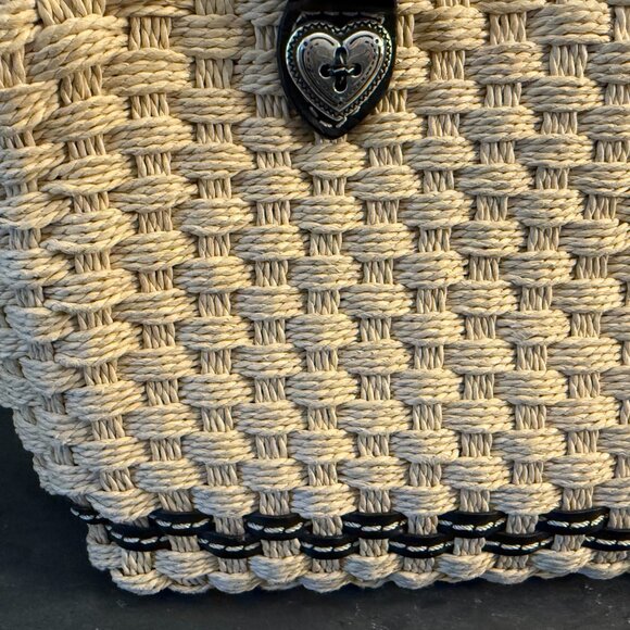 Brighton natural woven bag with black leather twisted handles. - Picture 10 of 15